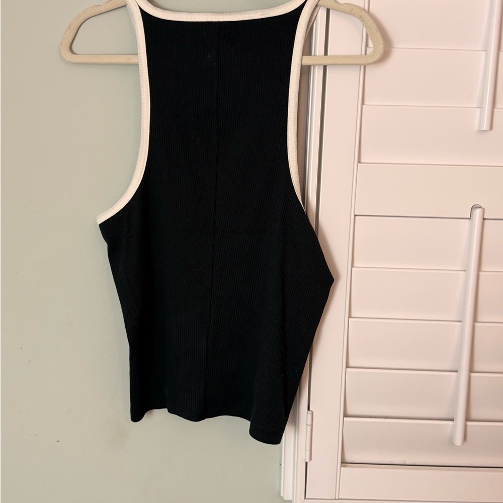 J.Crew XXL Ribbed Contrast Trim Tank Black Cream NWT Cotton Modal Stretch - Picture 5 of 5